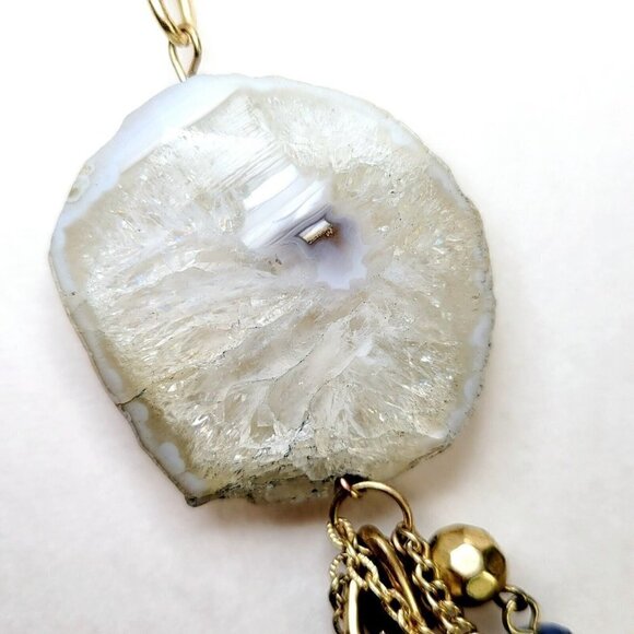 Large Multi-Gemstone Necklace Multi-Strand Gold Tone Statement Chains & Beads - Picture 6 of 9